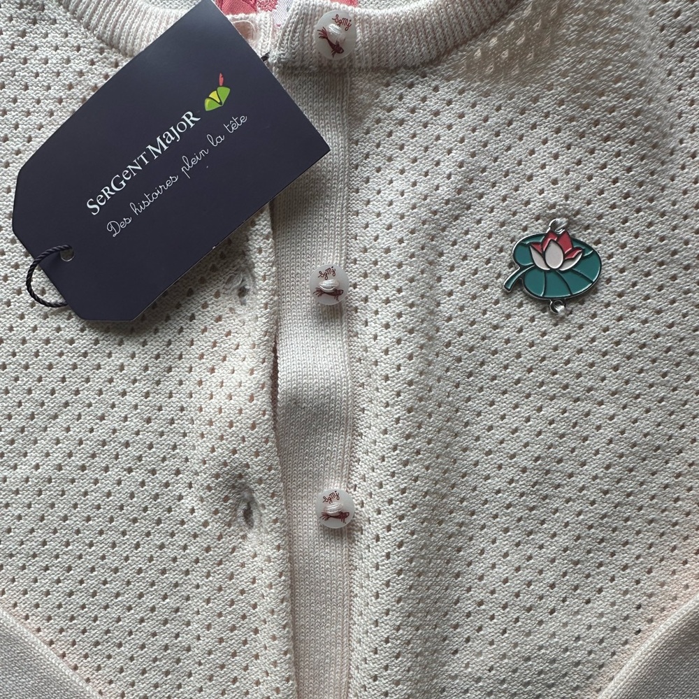 NWT Sergent Major French Boutique light pink knit pointelle Cardigan & T-shirt - Picture 5 of 13
